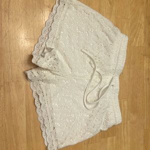 White lace drawstring shorts